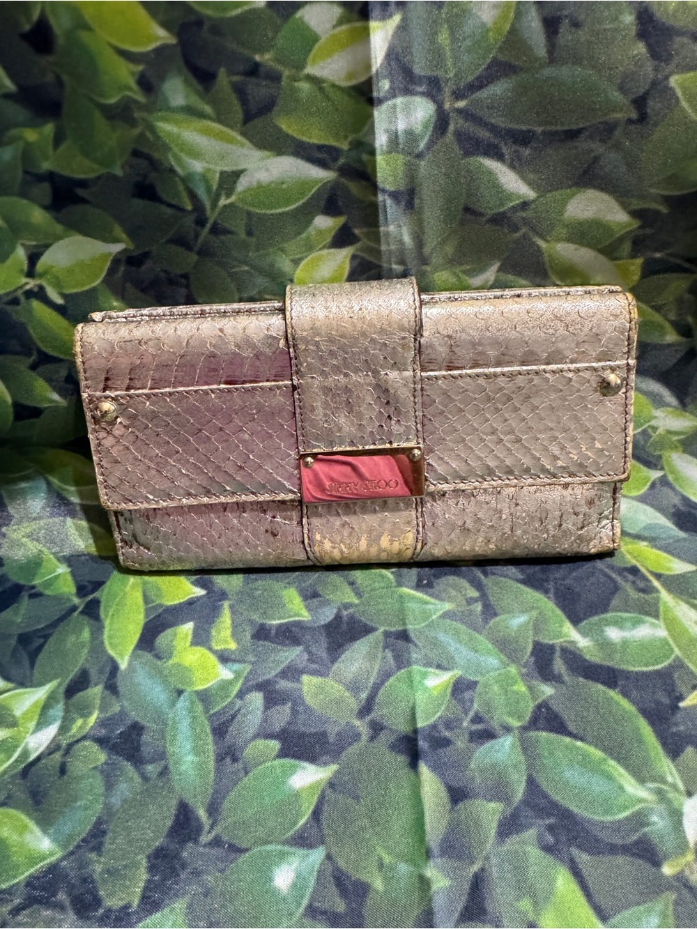 Jimmy Choo Metallic Gold Textured Fold Wallet